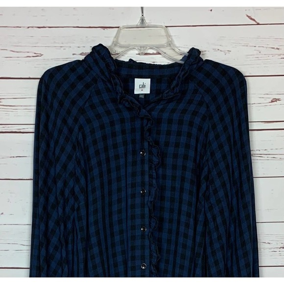 CAbi Women's M Medium Blue Black Aberdeen Shirt #3961 Buffalo Plaid Button Top - Picture 4 of 12